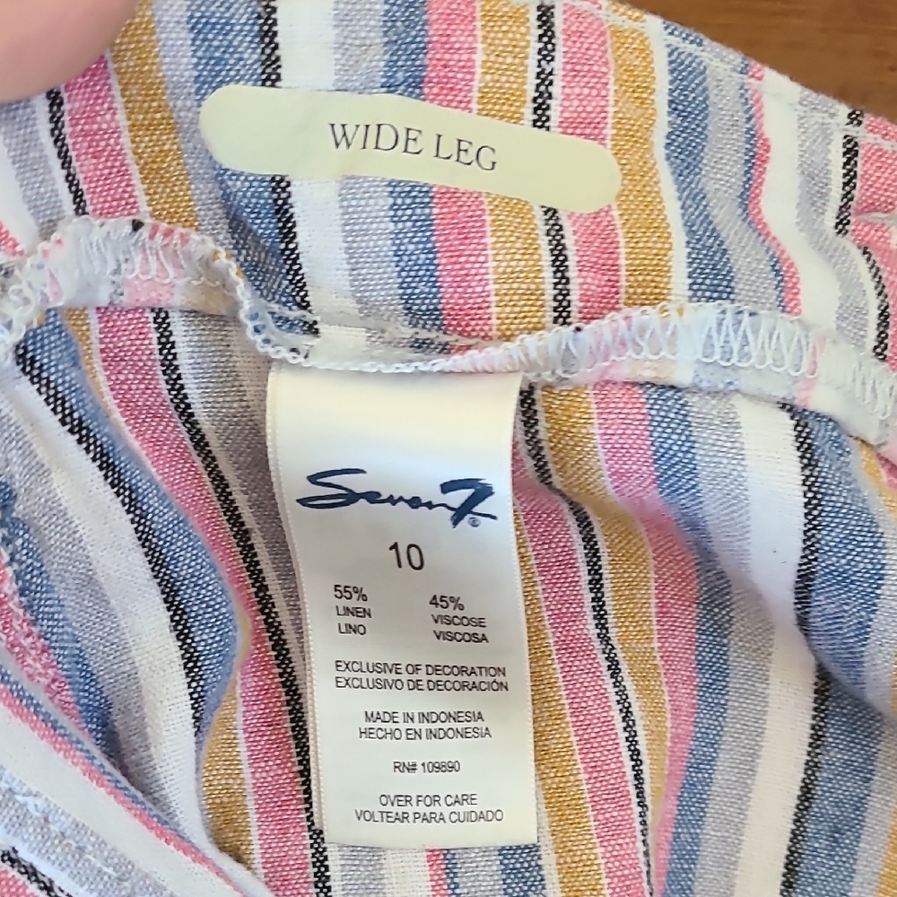 Seven7 Multicolor Striped Wide Leg Palazzo Cropped Linen Blend Pants Size 10 - Picture 12 of 13